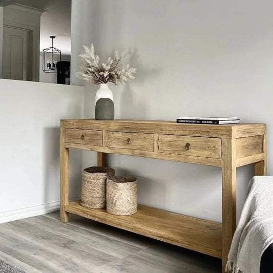Wood Console Table With Drawers, Solid Wood Console Table With Storage