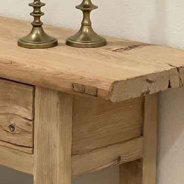 Rustic Wood Console Table With Drawers, Natural Solid Wood Console Table With Storage
