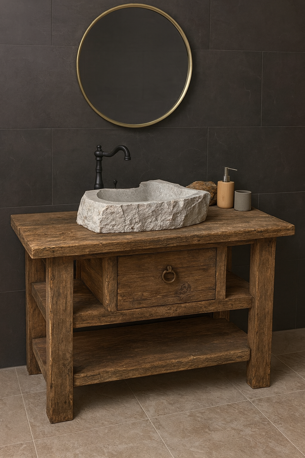 Custom Size Wood Bathroom Vanity, Rustic Solid Wood Bathroom Vanities, Single Sink Vanity