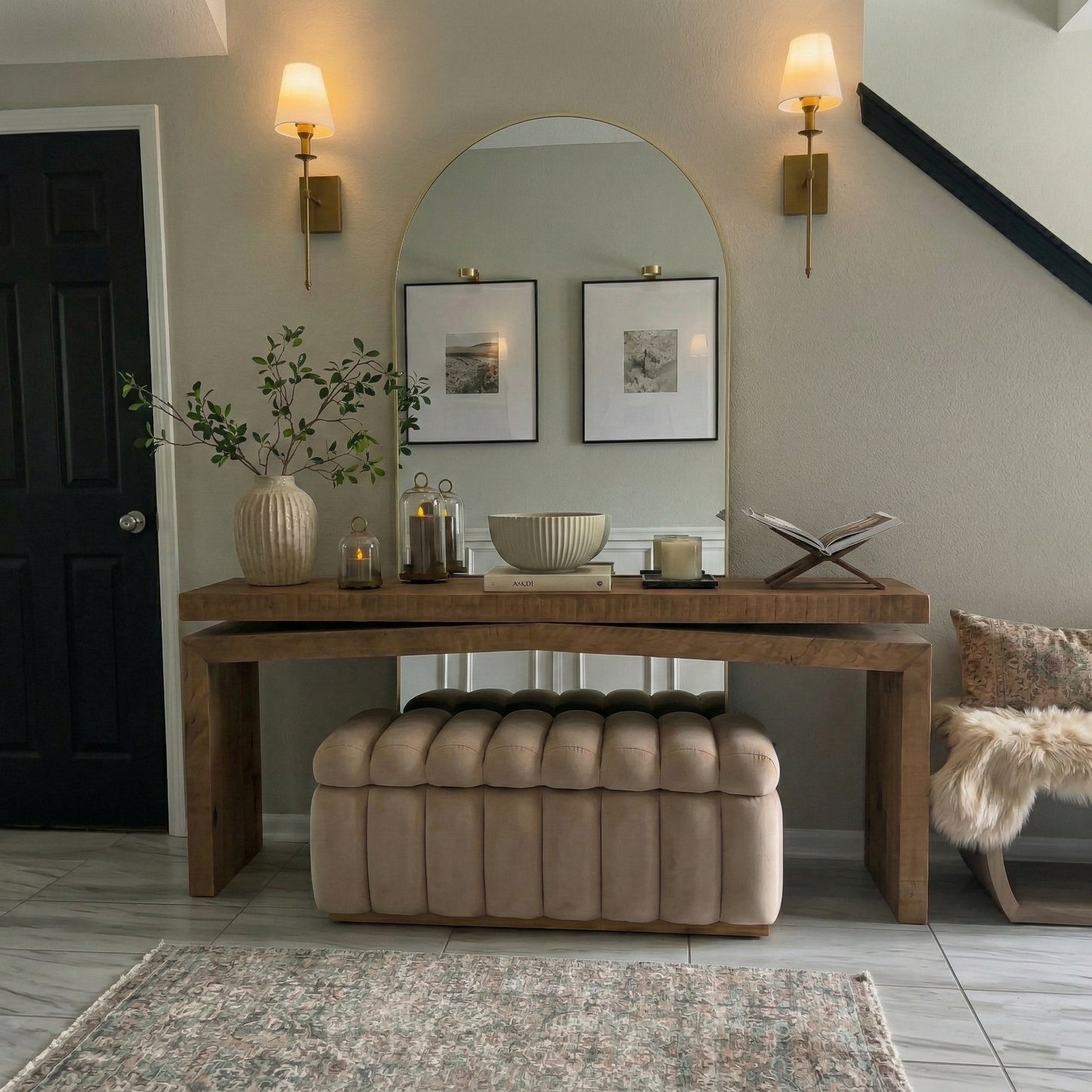 Rustic Wooden Console Table, Double Top, Reclaimed Solid Wood, Dresser Table