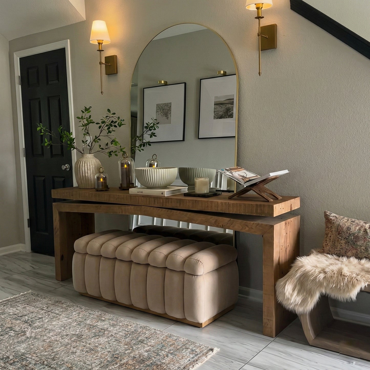 Rustic Wooden Console Table, Double Top, Reclaimed Solid Wood, Dresser Table