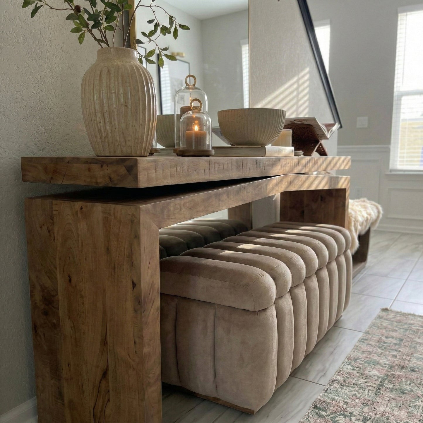 Rustic Wooden Console Table, Double Top, Reclaimed Solid Wood, Dresser Table