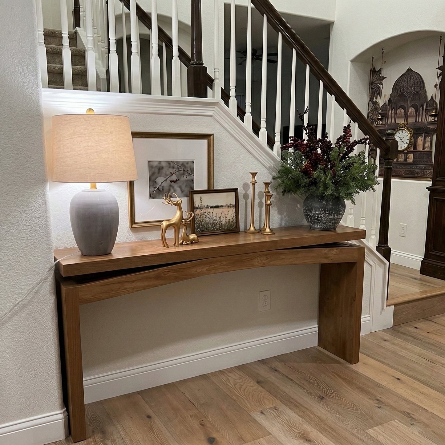 Rustic Wooden Console Table, Double Top, Reclaimed Solid Wood, Dresser Console Table