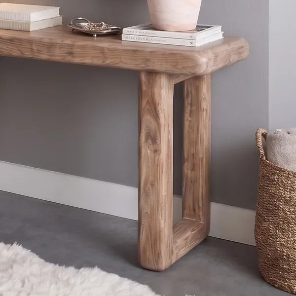 Geometric U-Leg Solid Wood Console Table with Rounded Edges