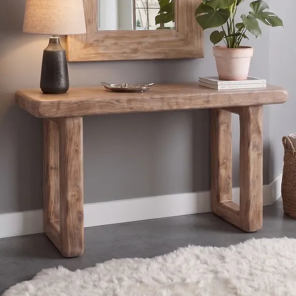 Geometric U-Leg Solid Wood Console Table with Rounded Edges