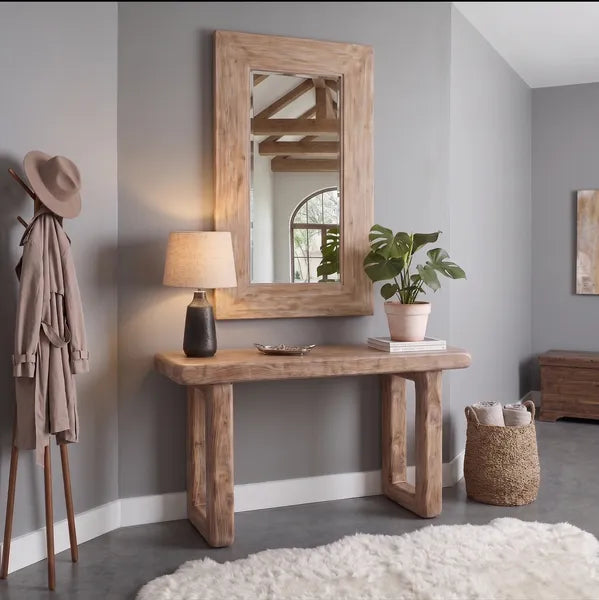 Geometric U-Leg Solid Wood Console Table with Rounded Edges by Drwoodart