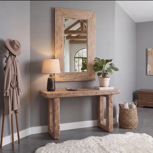 Geometric U-Leg Solid Wood Console Table with Rounded Edges by Drwoodart