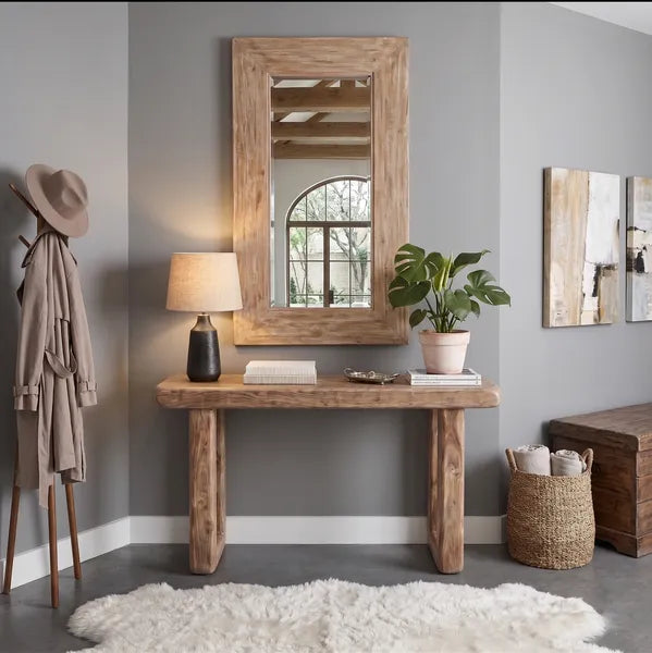 Geometric U-Leg Solid Wood Console Table with Rounded Edges by Drwoodart