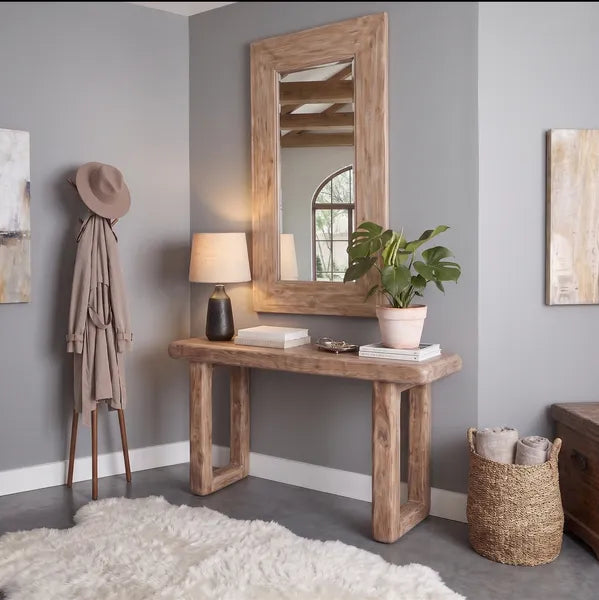 Geometric U-Leg Solid Wood Console Table with Rounded Edges by Drwoodart