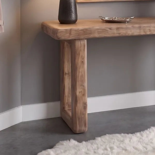 Geometric U-Leg Solid Wood Console Table with Rounded Edges