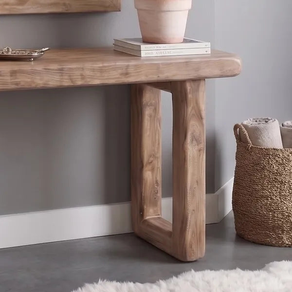 Geometric U-Leg Solid Wood Console Table with Rounded Edges