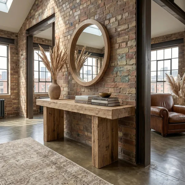 Heavy Rustic Log Wood Console Table
