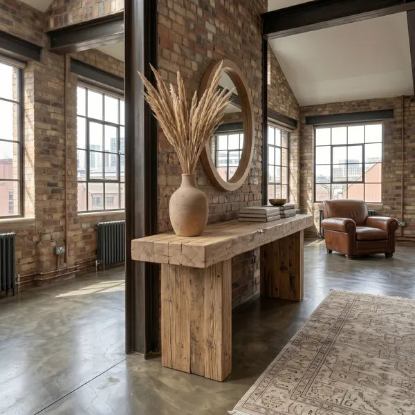 Heavy Rustic Log Wood Console Table
