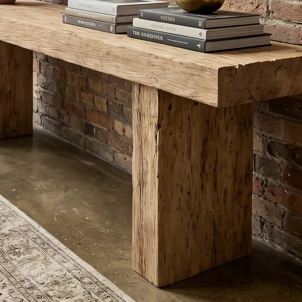 Heavy Rustic Log Wood Console Table