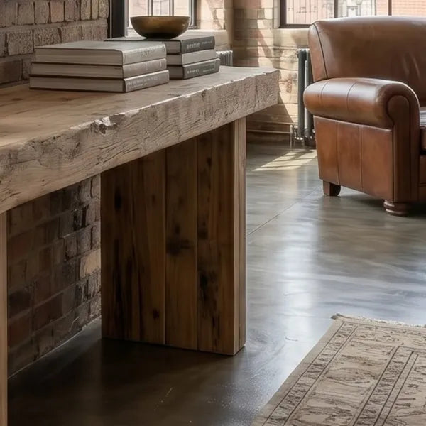 Heavy Rustic Log Wood Console Table