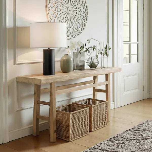 Minimalist Slim Solid Wood Console Table with Open Base