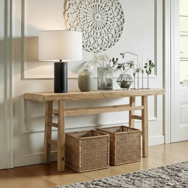 Minimalist Slim Solid Wood Console Table with Open Base