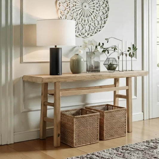 Minimalist Slim Solid Wood Console Table with Open Base by Drwoodart