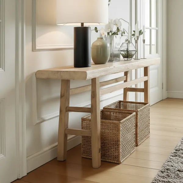 Minimalist Slim Solid Wood Console Table with Open Base
