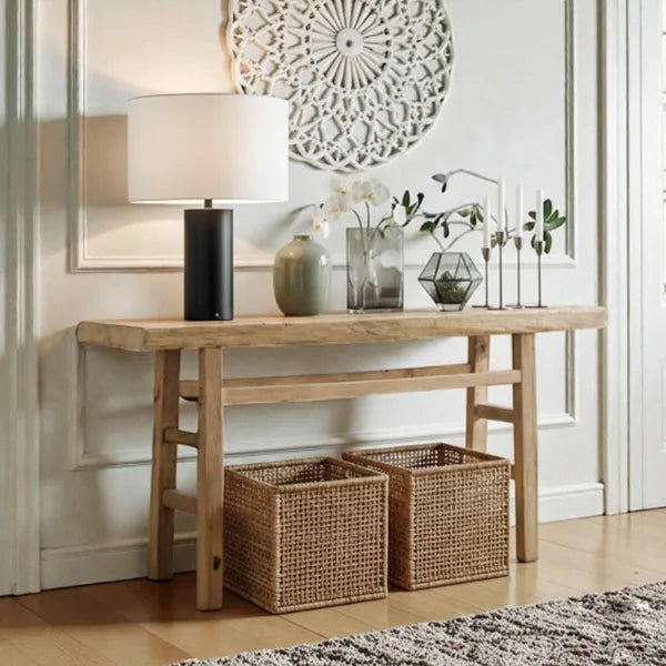 Minimalist Slim Solid Wood Console Table with Open Base