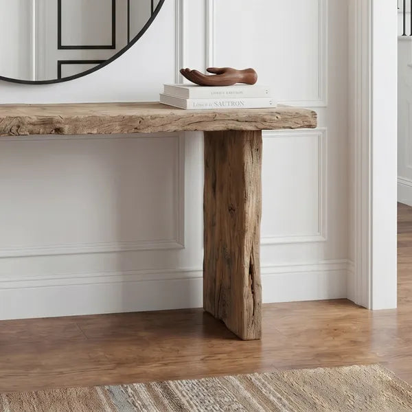 Organic Wabi-Sabi Live Edge Solid Wood Block Console Table