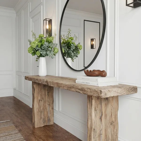 Organic Wabi-Sabi Live Edge Solid Wood Block Console Table by Drwoodart