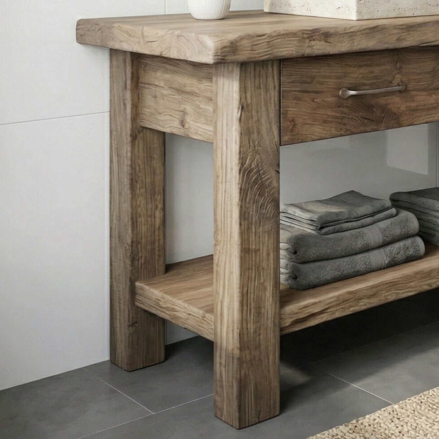 Rustic Wood Bathroom Vanity with Drawers, Reclaimed Wood Double Single Sink