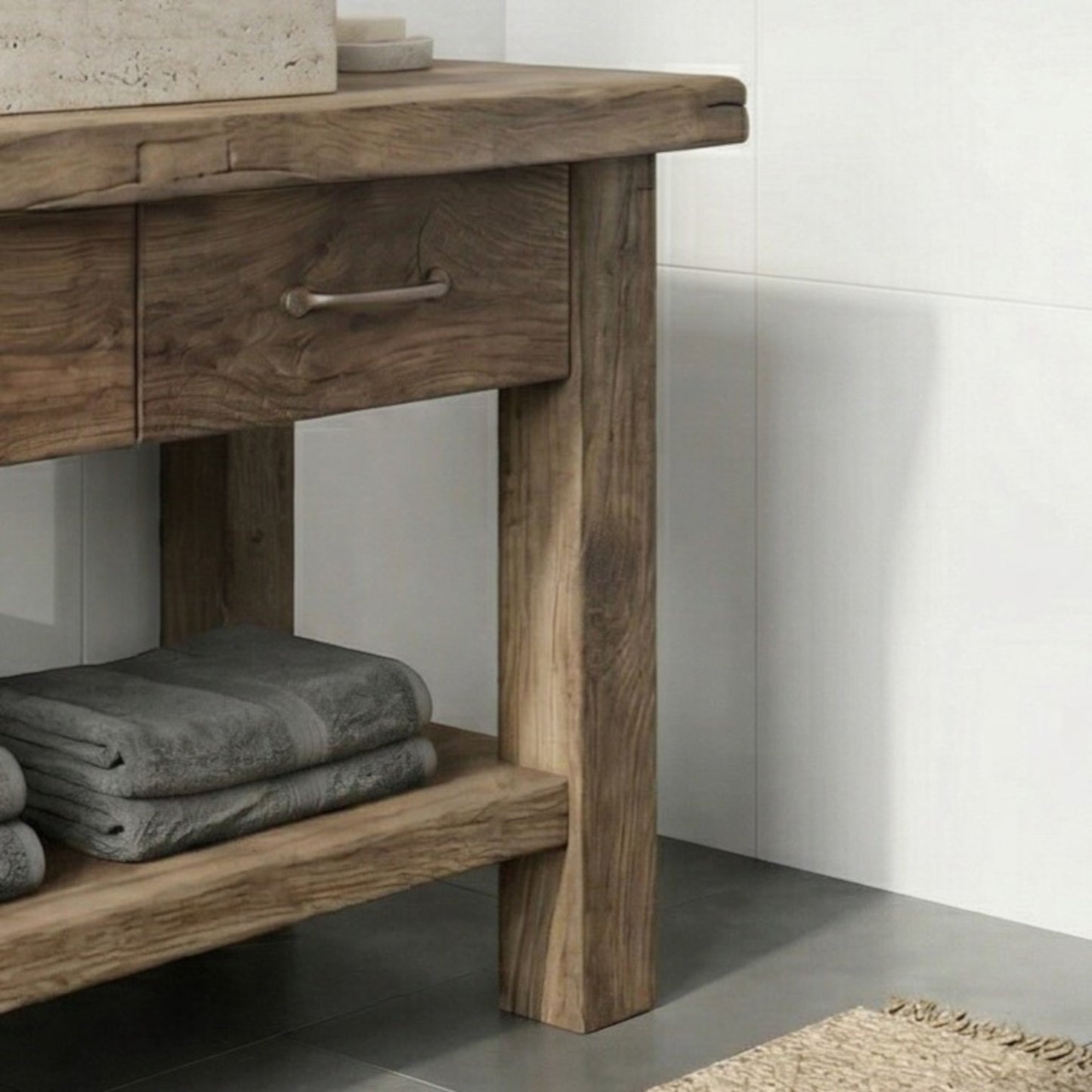 Rustic Wood Bathroom Vanity with Drawers, Reclaimed Wood Double Single Sink