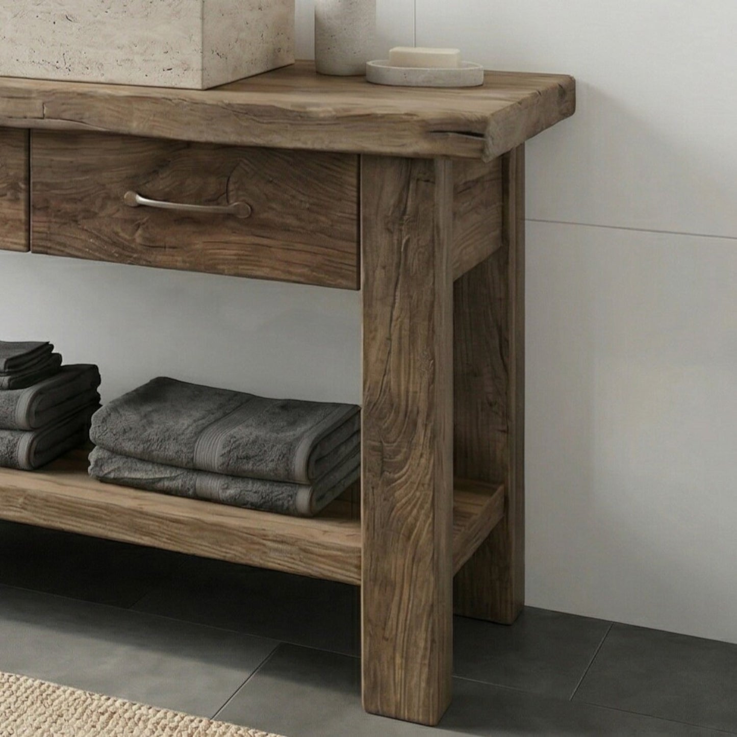 Rustic Wood Bathroom Vanity with Drawers, Reclaimed Wood Double Single Sink