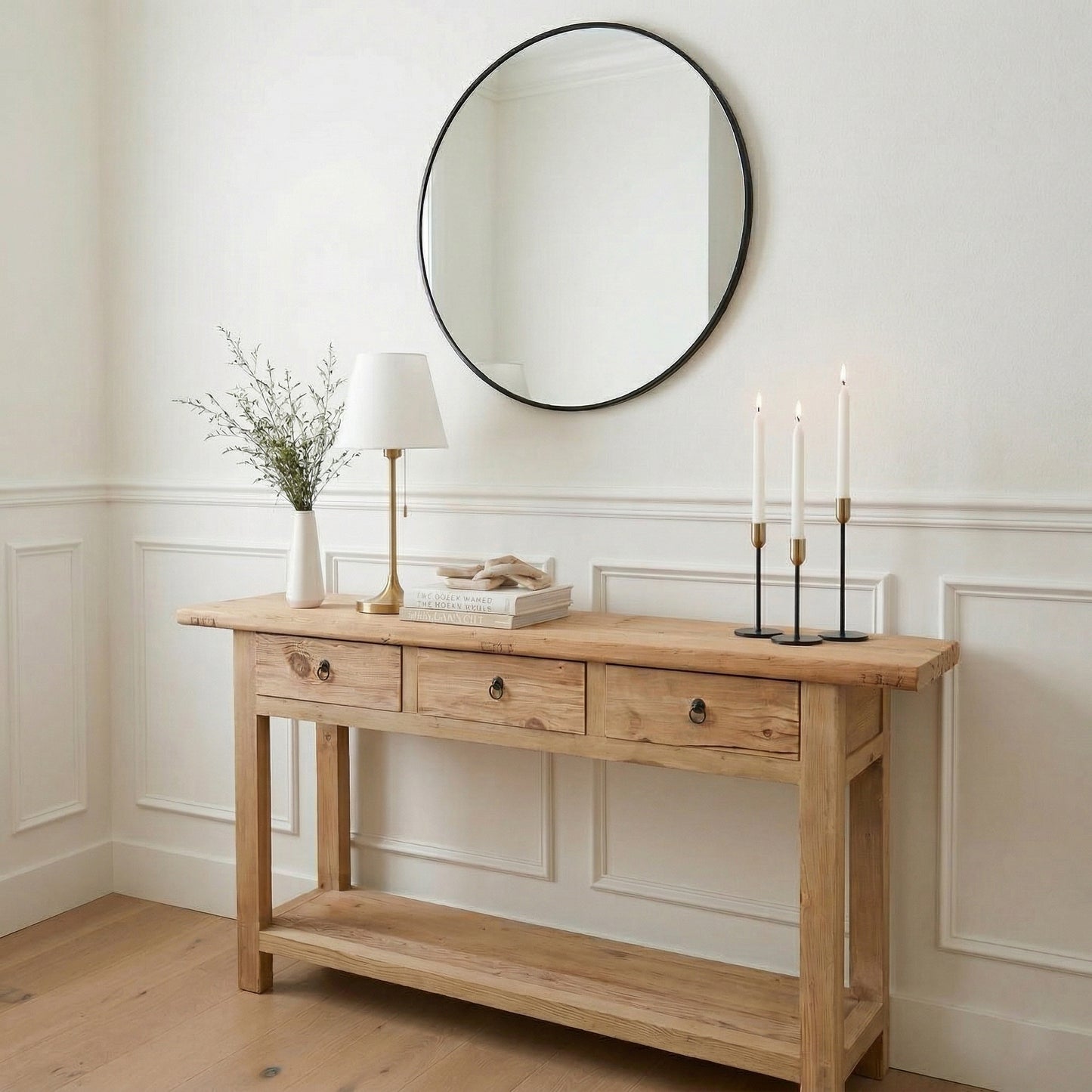 rustic-wooden-console-table-with-drawers-and-bottom-shelf