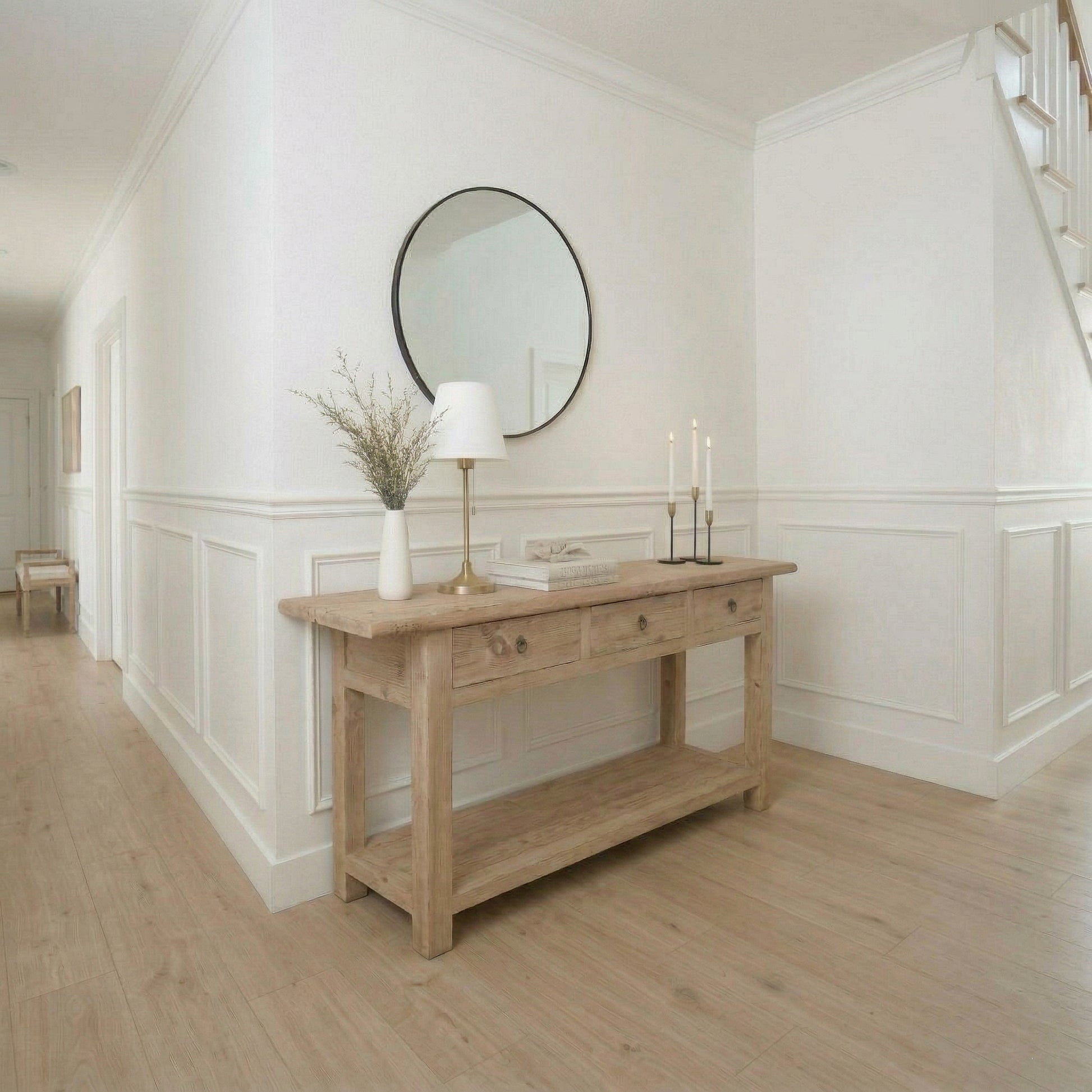 rustic-wooden-console-table-with-drawers-and-bottom-shelf
