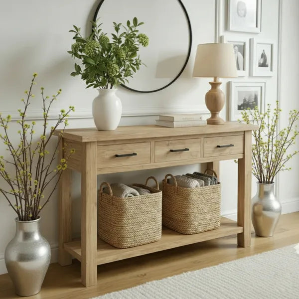 Rustic 3-Drawer Solid Wood Console Table by Drwoodart