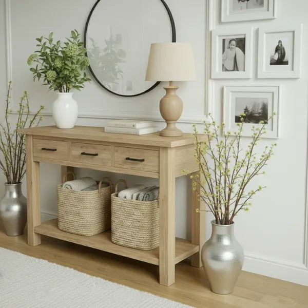 Rustic 3-Drawer Solid Wood Console Table by Drwoodart
