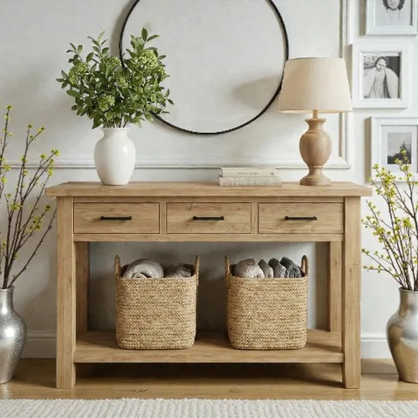 Rustic 3-Drawer Solid Wood Console Table by Drwoodart