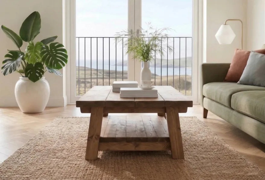 ustic Farmhouse Plank Wood Coffee Table with Shelf by Drwoodart