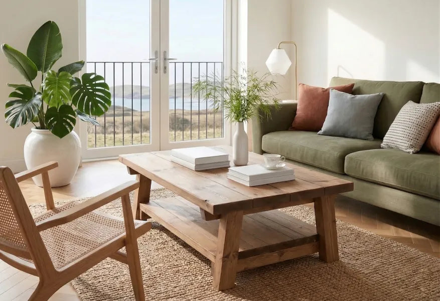 Rustic Farmhouse Plank Wood Coffee Table with Shelf