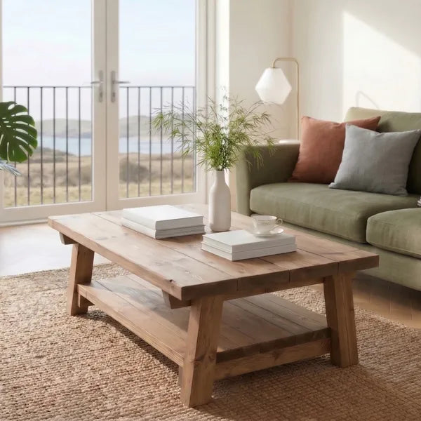 ustic Farmhouse Plank Wood Coffee Table with Shelf by Drwoodart