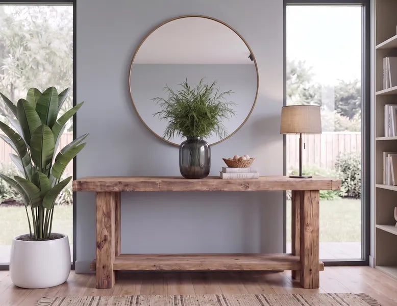 Rustic Live Edge Solid Wood Console Table with Bottom Shelf by Drwoodart