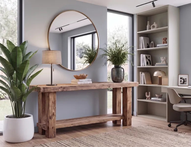 Rustic Live Edge Solid Wood Console Table with Bottom Shelf by Drwoodart