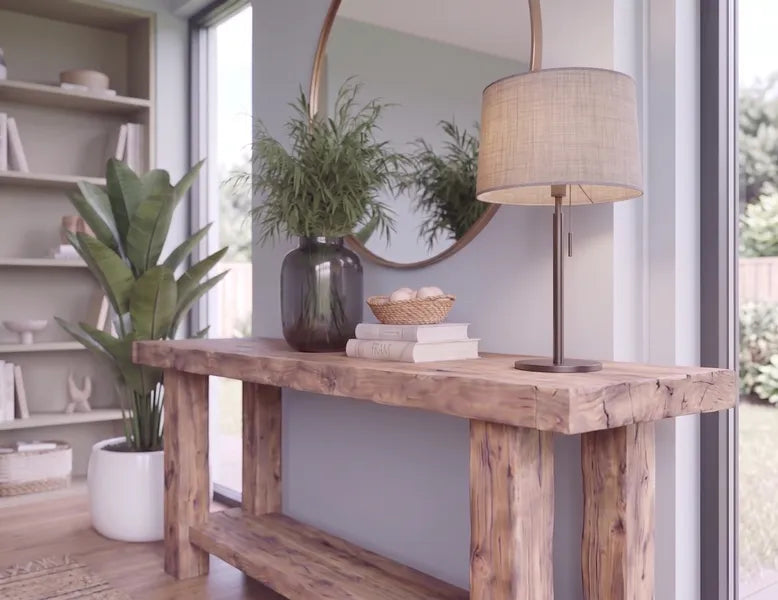 Rustic Live Edge Solid Wood Console Table with Bottom Shelf by Drwoodart