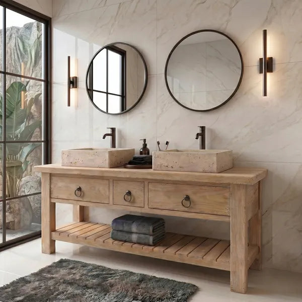 rustic-solid-wood-bathroom-vanity-with-drawers-and-double-vessel-sink