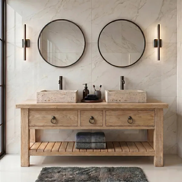rustic-solid-wood-bathroom-vanity-with-drawers-and-double-vessel-sink