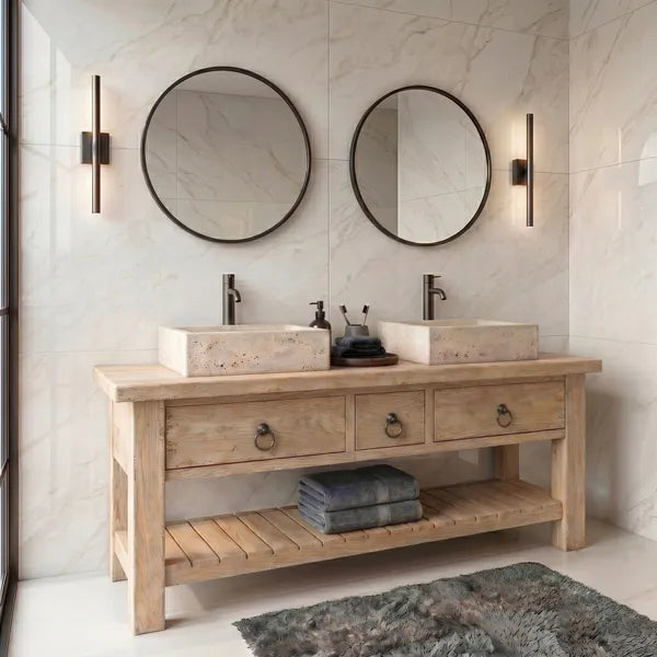 Rustic Solid Wood Double Sink Bathroom Vanity