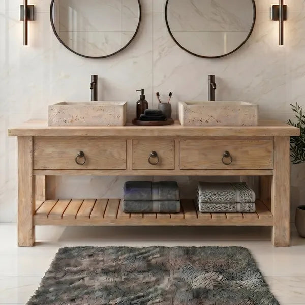 Rustic Solid Wood Double Sink Bathroom Vanity