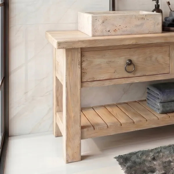 Rustic Solid Wood Double Sink Bathroom Vanity