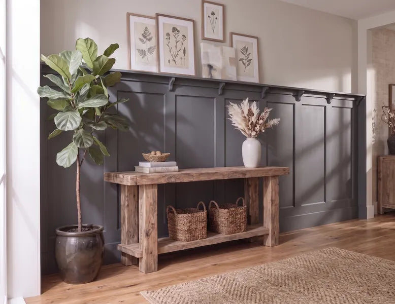 Rustic Solid Wood Foyer Table with Open Shelf by Drwoodart