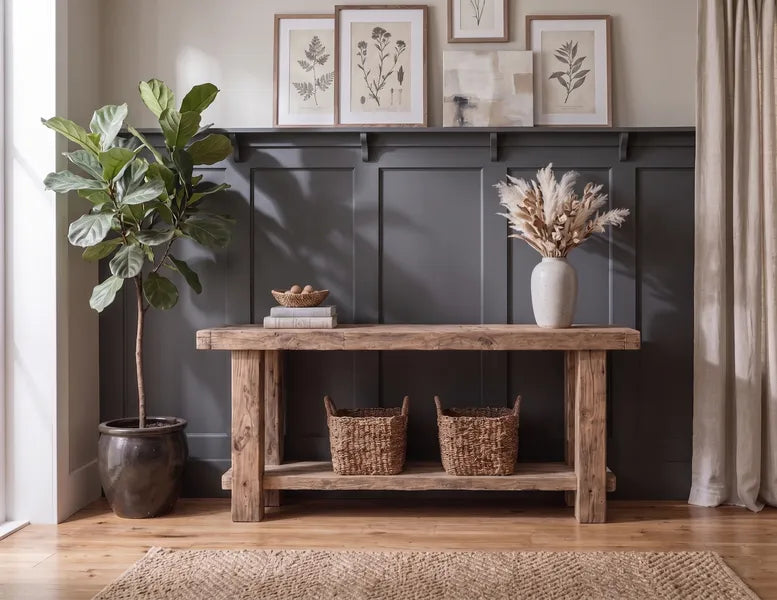 Rustic Solid Wood Foyer Table with Open Shelf by Drwoodart