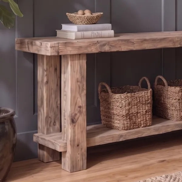 Rustic Solid Wood Foyer Table with Open Shelf