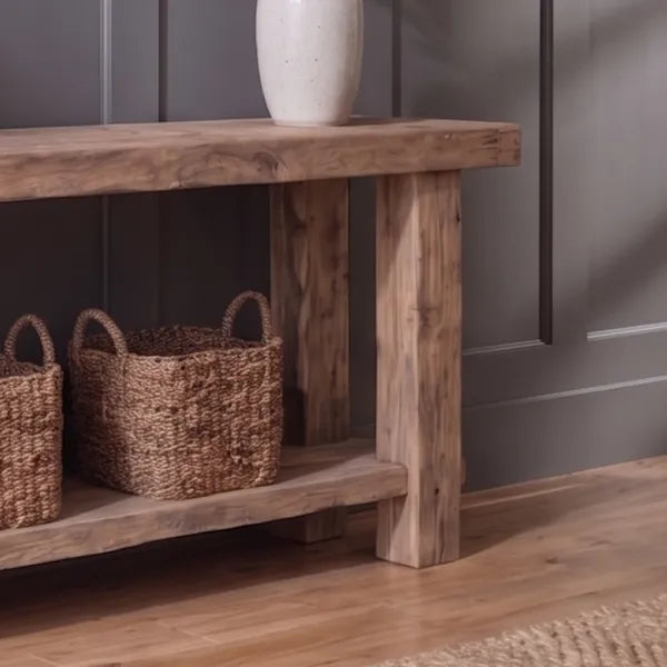 Rustic Solid Wood Foyer Table with Open Shelf