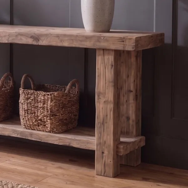 Rustic Solid Wood Foyer Table with Open Shelf